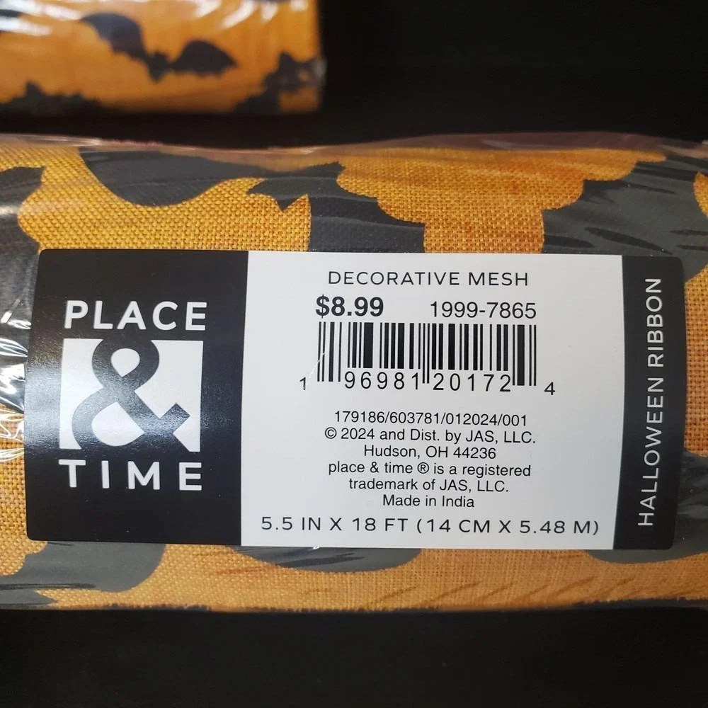 Place & Time Decorative Mesh Orange W/ BLACK BATS 5.5